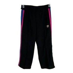 Adidas Womens Pants Size Small Black Pink Striped Cropped Causal Pants Pockets